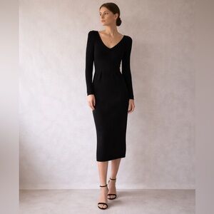 Vintage St John Marie Gray Black Knit Dress S 90s Minimalist Power Shoulder